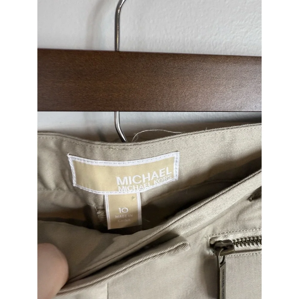 Michael Kors Pants Womens Sz 10 Tan Zip Pocket Slim Ankle Stretch Preppy Classic